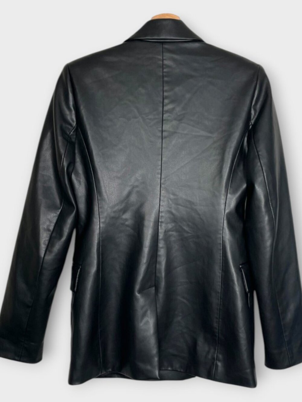 ZARA Faux Leather Blazer Jacket Woman's M Black Super Buttery Double Breasted - Picture 3 of 8